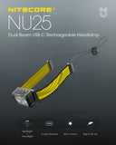 New NiteCore NU25 400 Lumens Ultralight USB-C Rechargeable Headlamp Headlight